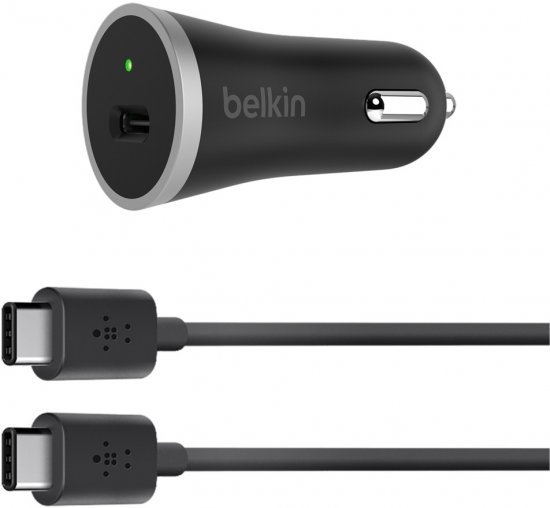 מטען לרכב Belkin USB-C 15W עם כבל USB-C ל-USB-C באורך 1.2 מטר
