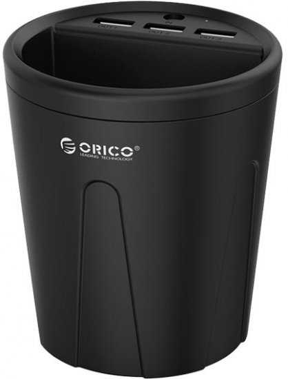 כוס עם טעינה לרכב עם 3 חיבורי ORICO USB - צבע שחור