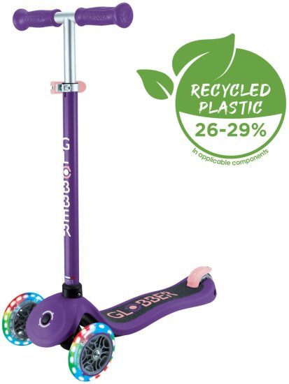 קורקינט 3 גלגלים עם אורות Globber Primo Lights - צבע סגול כהה