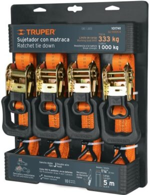 4 רצועות ראצ'ט Truper - אורך 5 מטר - רוחב 32 מ''מ - עומס עד 1000 ק''ג