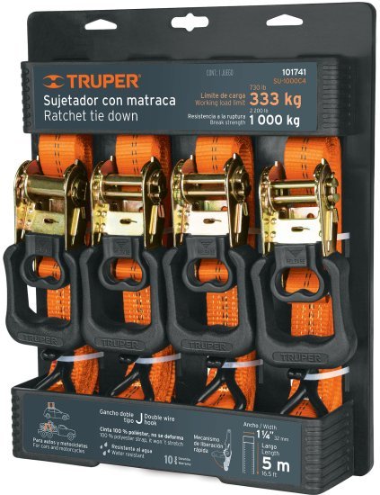 4 רצועות ראצ'ט Truper - אורך 5 מטר - רוחב 32 מ''מ - עומס עד 1000 ק''ג