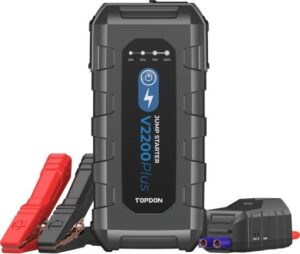 בוסטר התנעה לרכב 12V 2200Amp דגם V2200Plus עם סוללת גיבוי 16000mAh ופנס Topdon