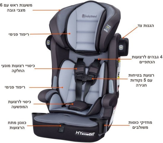 כסא בטיחות משולב בוסטר 3 ב-1 דגם Hybrid מבית Baby Trend - צבע אפור