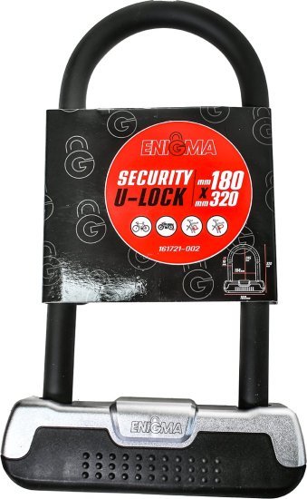 מנעול אופניים U עם 2 מפתחות Enigma - מידות 180x320 מ''מ - משקל 1.6 ק''ג