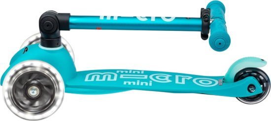 קורקינט 3 גלגלים מתקפל עם אורות Micro Mini Deluxe Foldable LED - צבע אקווה