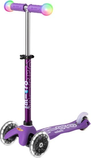 קורקינט 3 גלגלים עם ידיות מאירות ואורות Micro Mini Deluxe Magic LED - צבע סגול