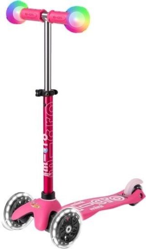 קורקינט 3 גלגלים עם ידיות מאירות ואורות Micro Mini Deluxe Magic LED - צבע ורוד