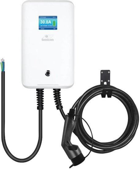 עמדת טעינה חכמה 22KW 32A עם כבל 5 מטר  Semicom Power PRO Premium - צבע לבן