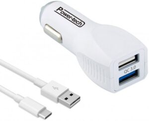 66566_b_1.jpg מטען USB כפול לרכב עם כבל Power-Tech 3.6A 30W USB Type-C צבע לבן